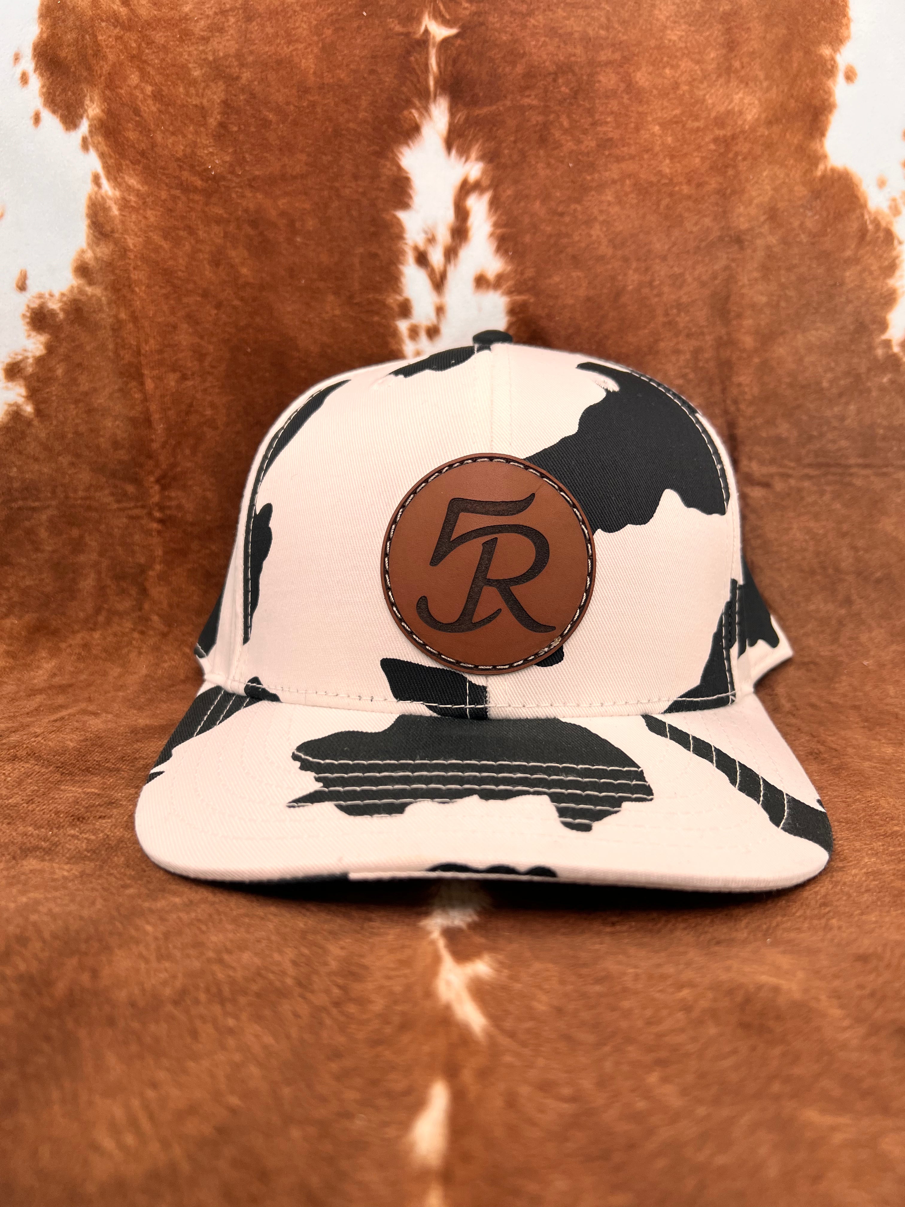 5R Sewn Leather Patch Cow Print Trucker