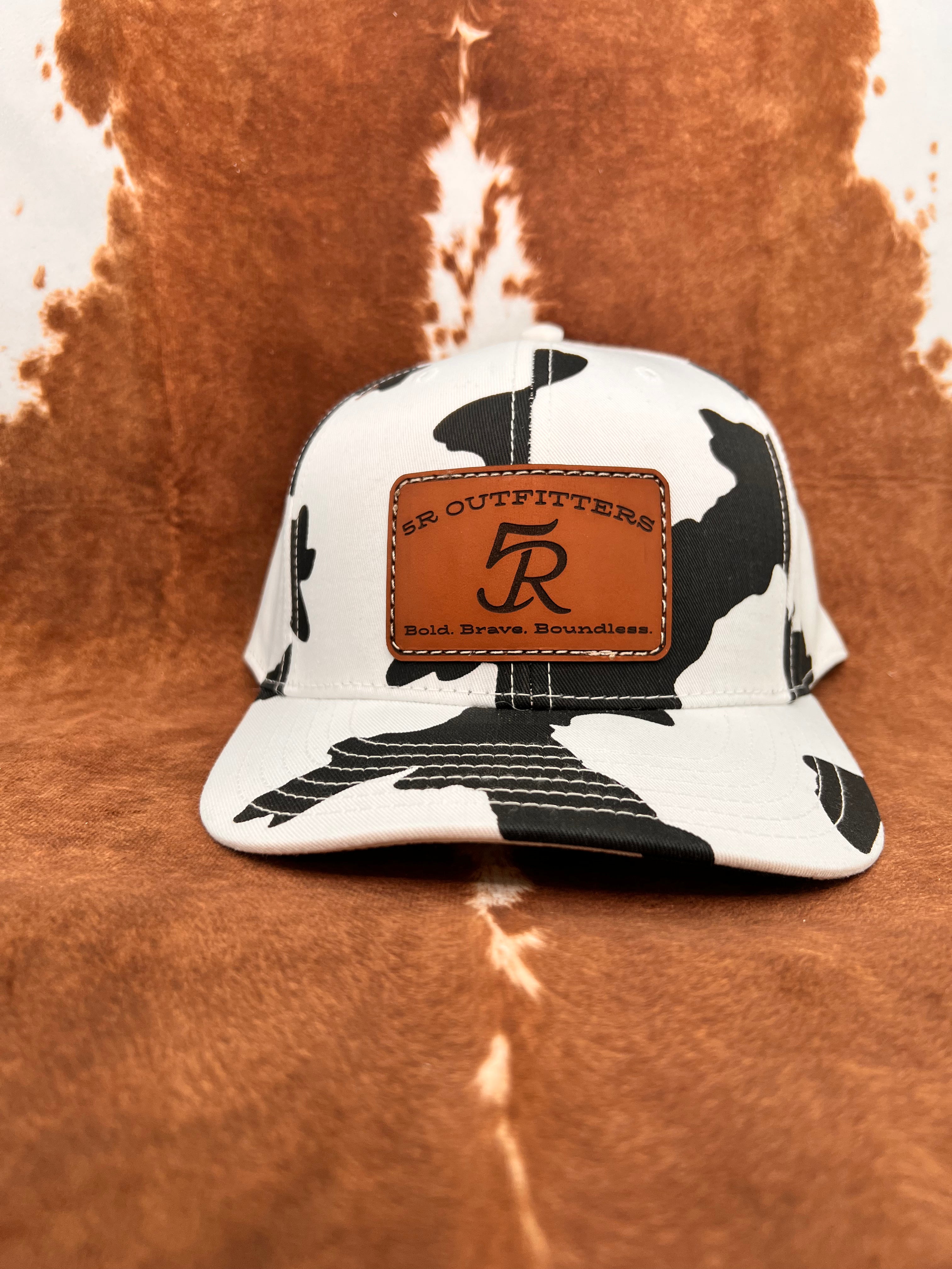 5R Sewn Leather Patch Cow Print Trucker