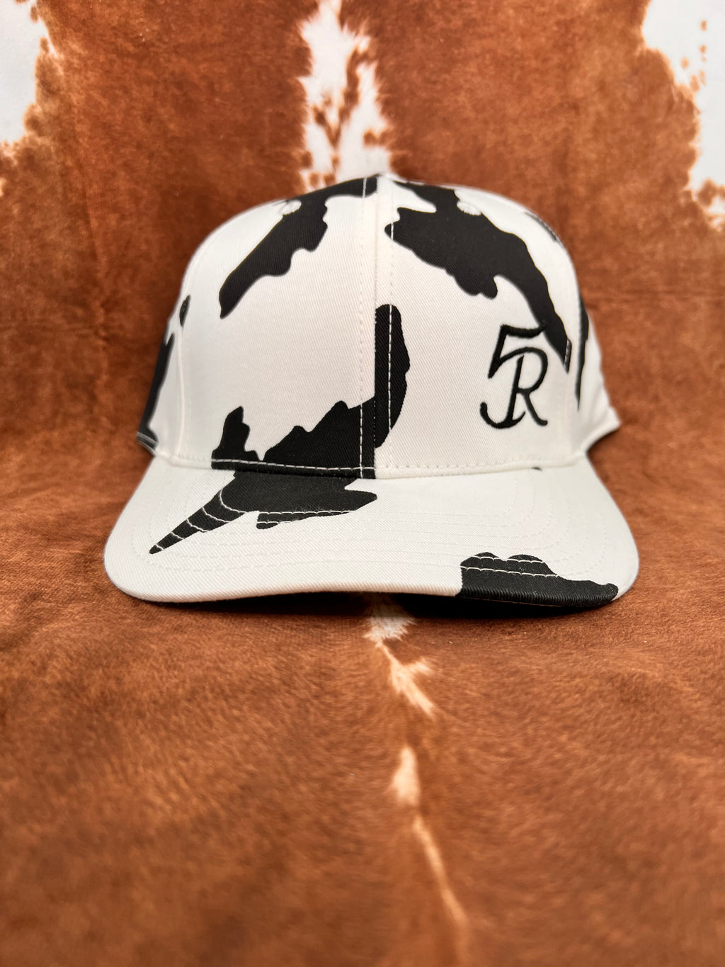 5R Sewn Leather Patch Cow Print Trucker - Featured