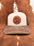 5R Sewn Leather Patch - Stone & Brown with Aztec Bill Trucker