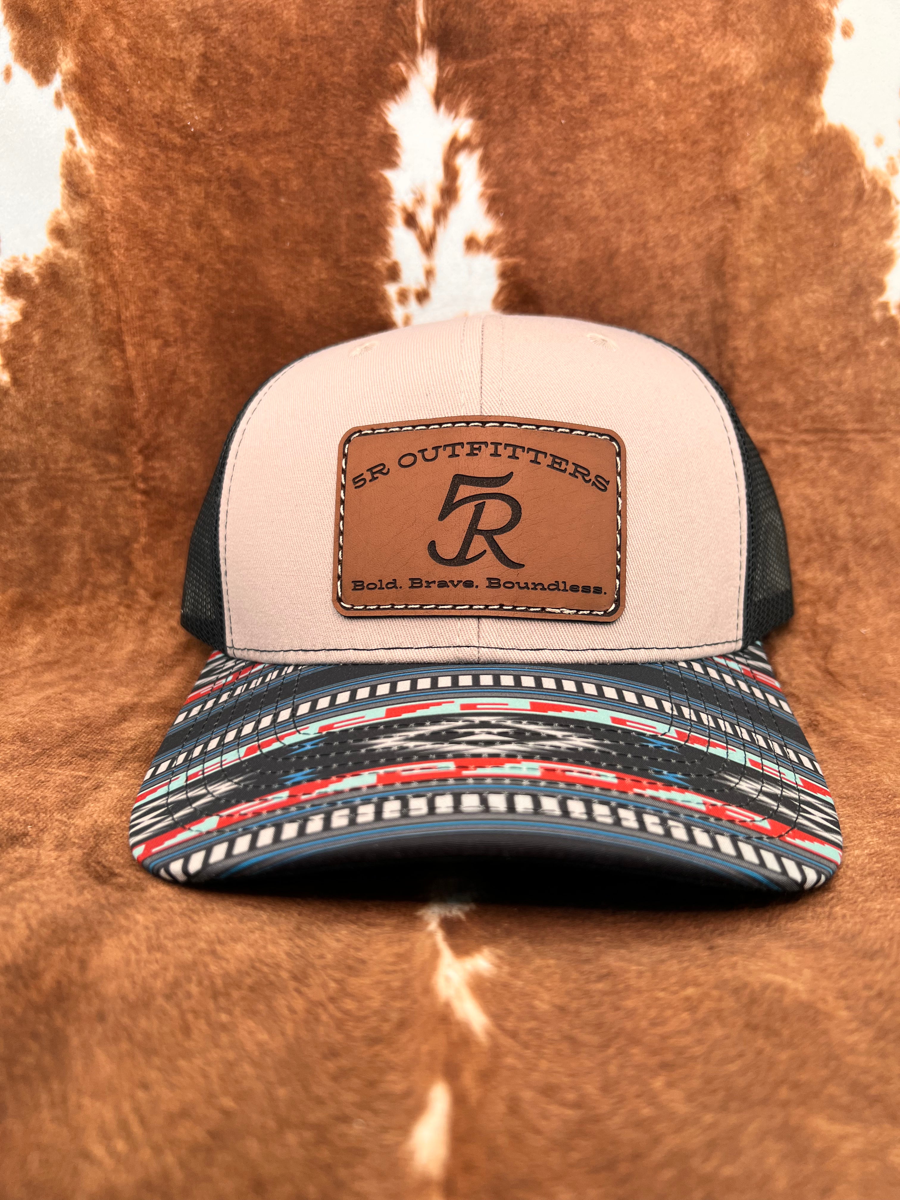 5R Sewn Leather Patch - Grey & Black with Aztec Bill Trucker