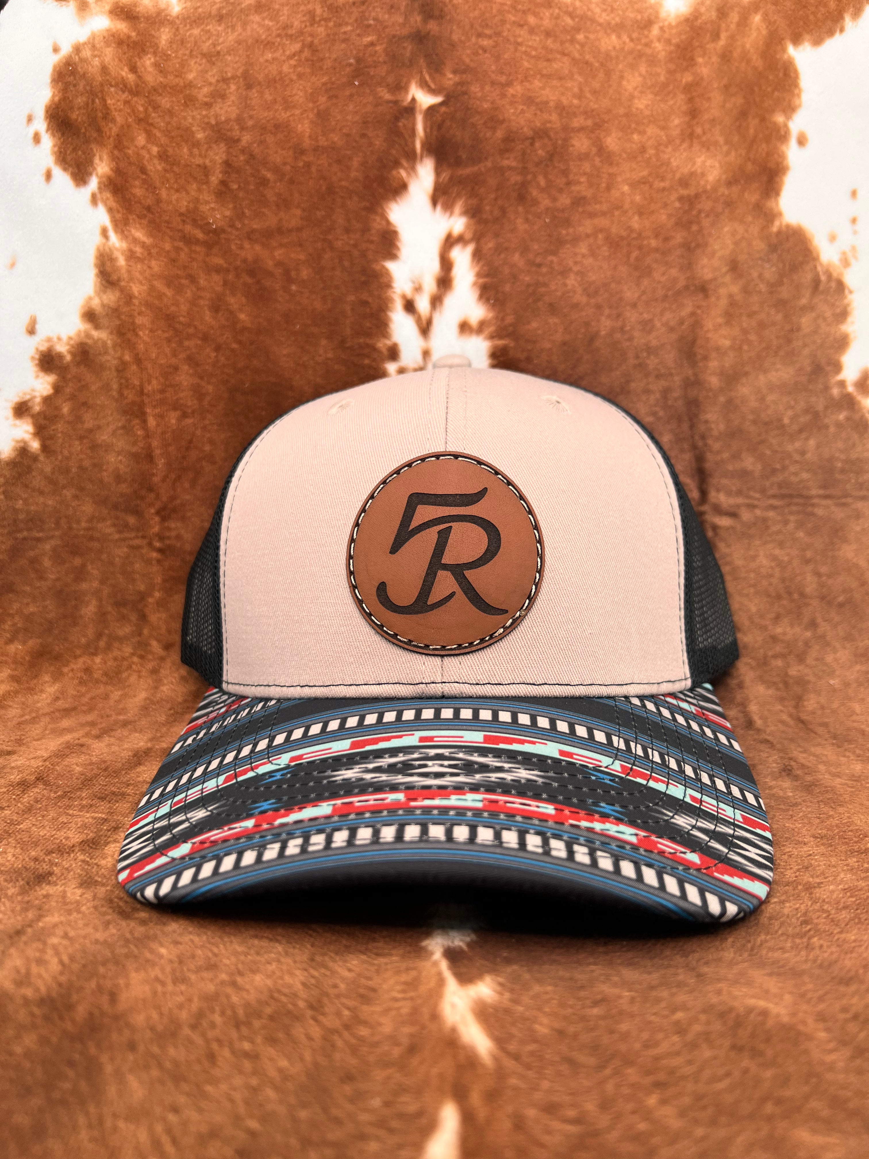5R Sewn Leather Patch - Grey & Black with Aztec Bill Trucker
