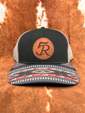 5R Sewn Leather Patch - Black & Gray with Aqua Aztec Bill Trucker
