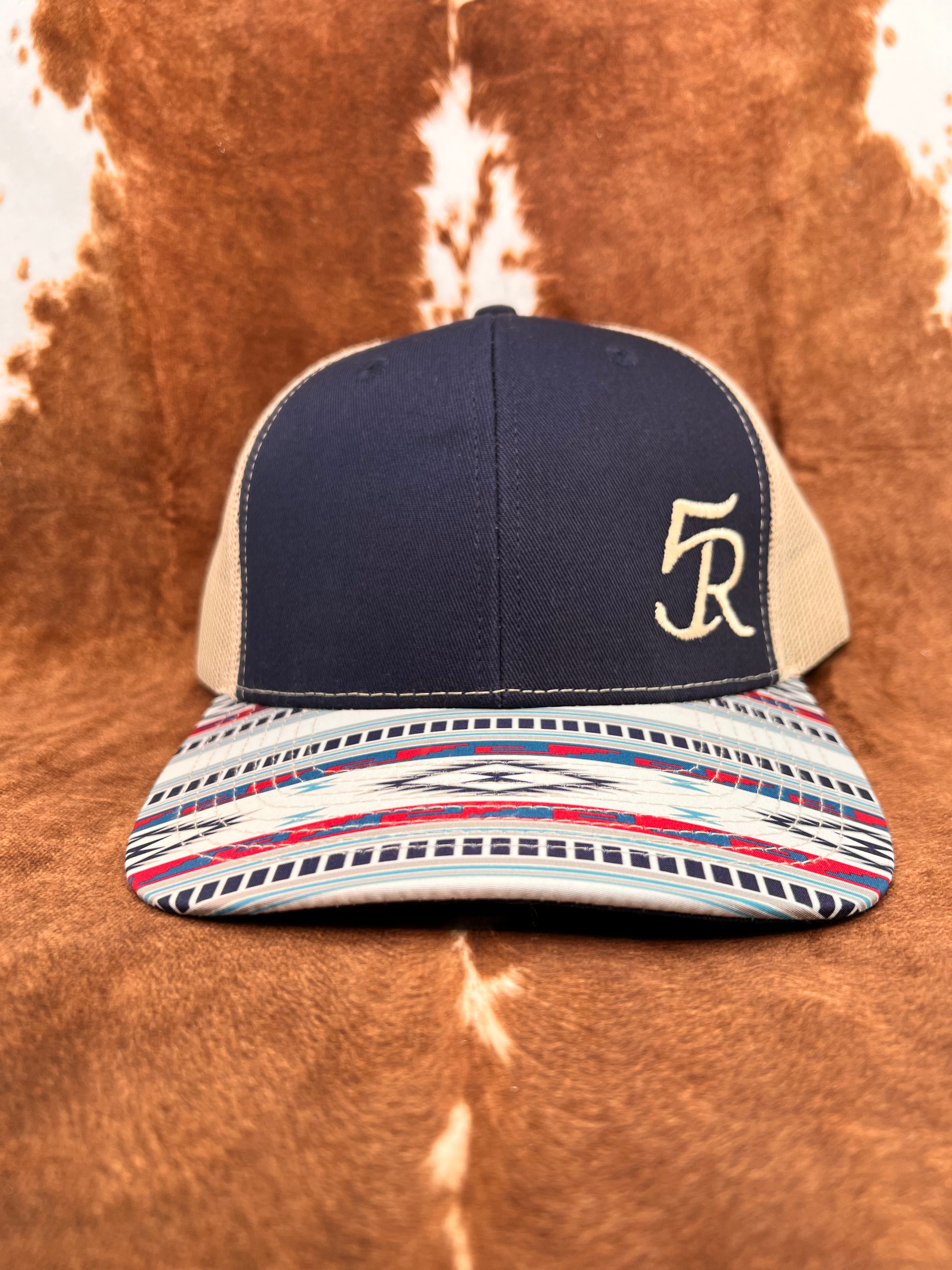 5R Sewn Leather Patch Blue Denim Blue Bill Aztec Bill Trucker