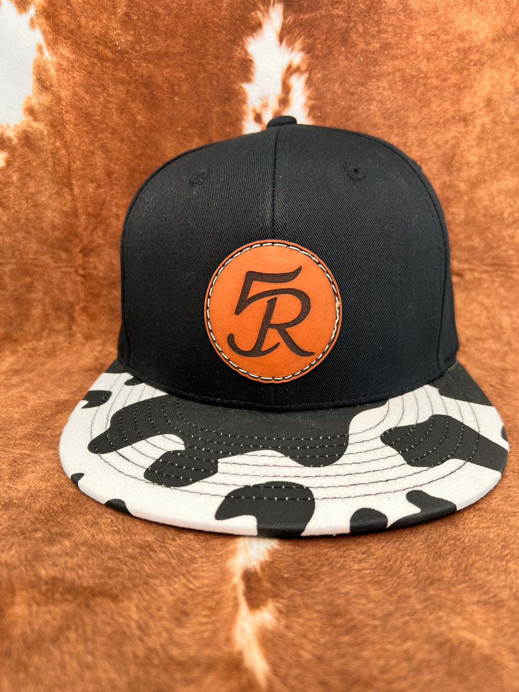 Flat Cow Print Bill Leather Patch Trucker