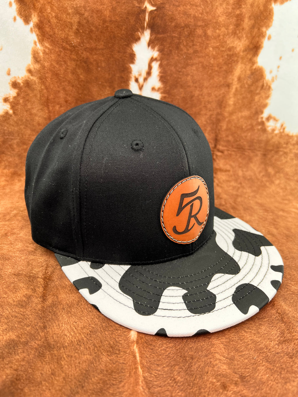 Flat Cow Print Bill Leather Patch Trucker
