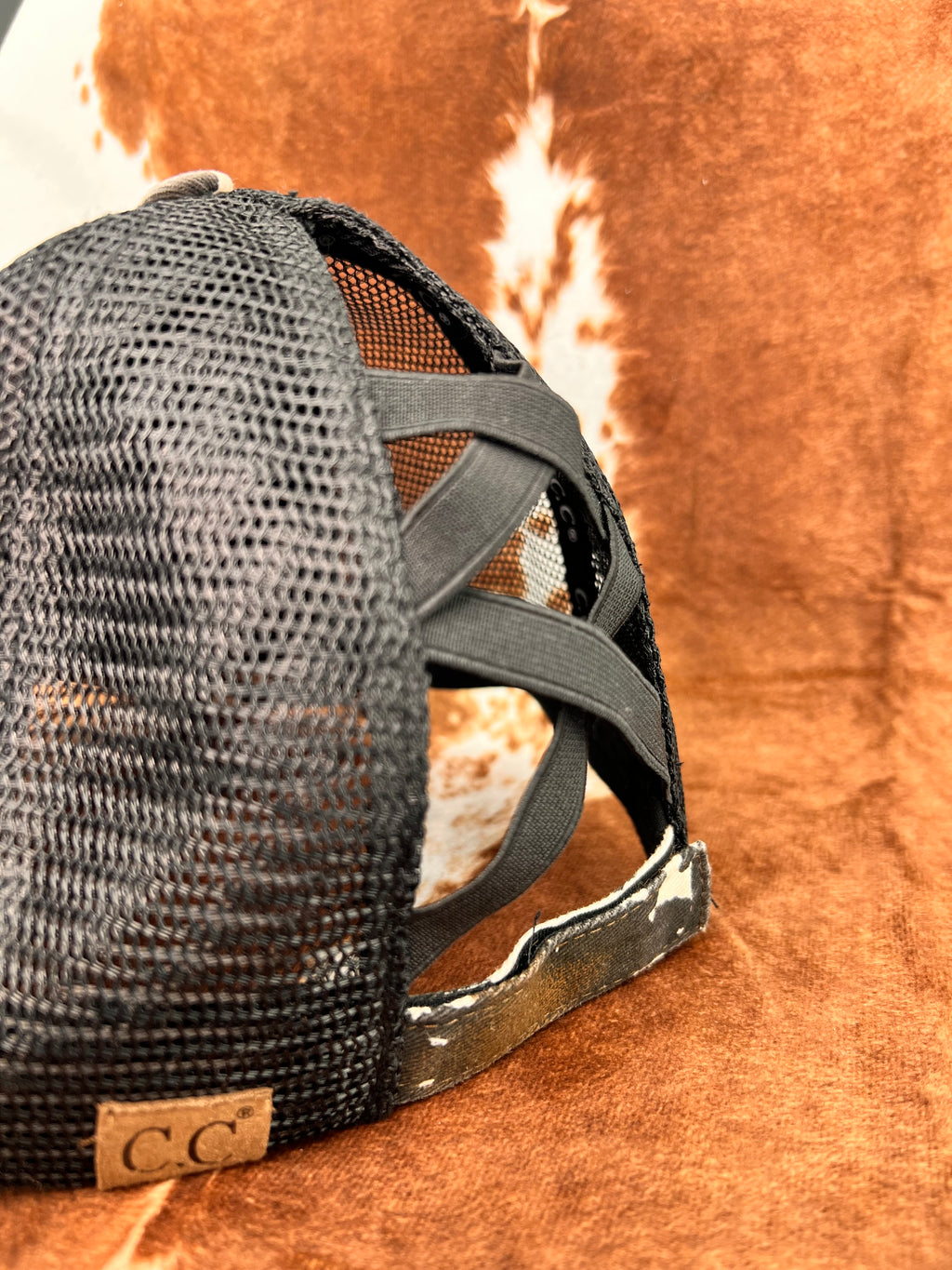 Cow Print Pony Black Mesh