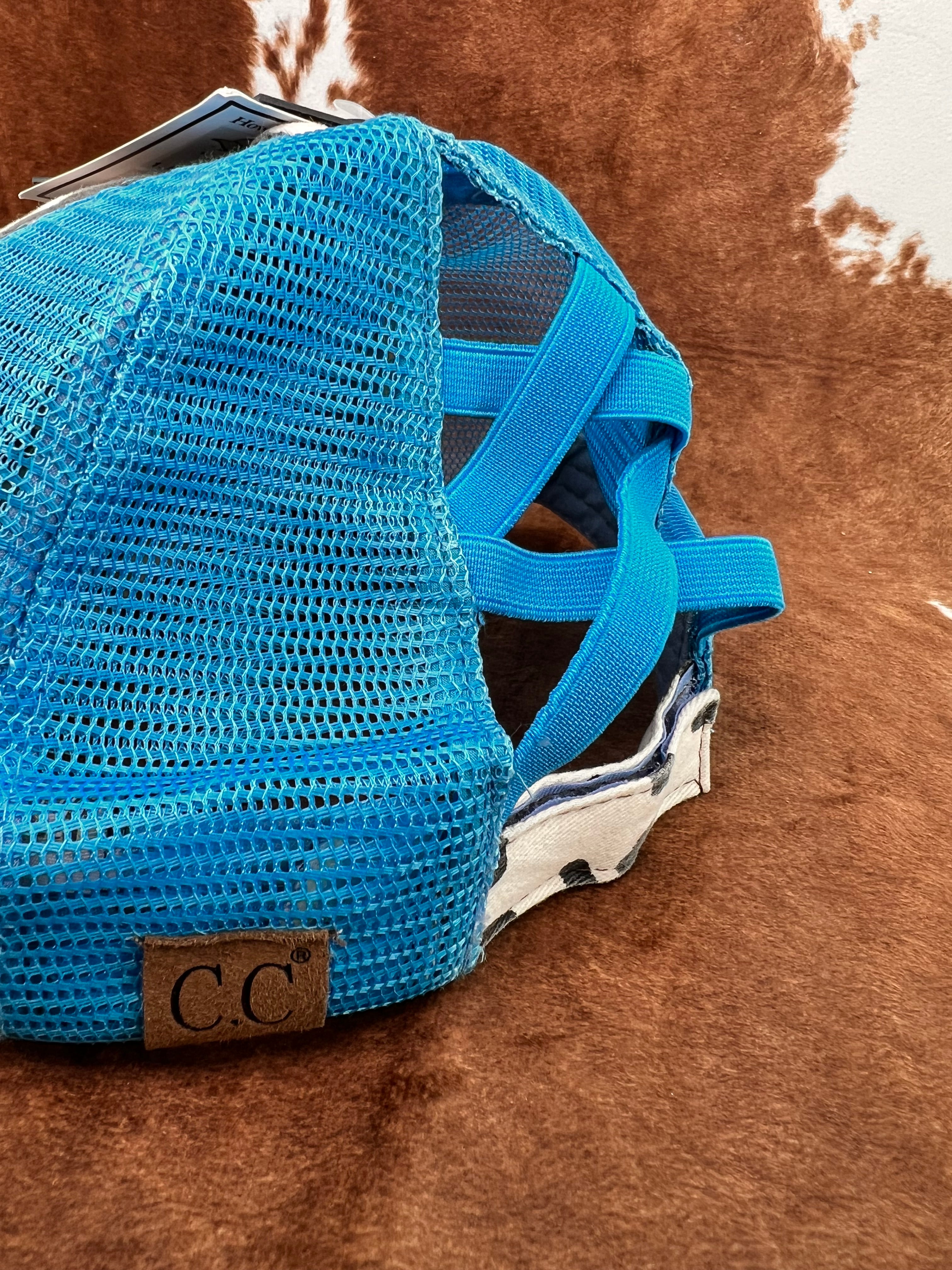 Cow Print Pony Blue Mesh